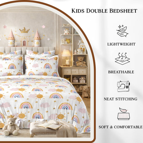 Kinder Soft Cloudy Smiles Double Bedsheet Set (1 Bedsheet, 2 Pillow Covers)