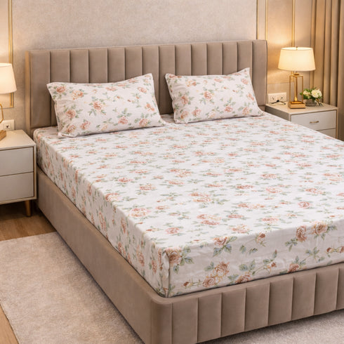 Night Bloom English Blossom Double Bedsheet Set (1 Bedsheet, 2 Pillow Covers)