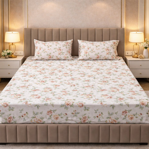 Night Bloom English Blossom Double Bedsheet Set (1 Bedsheet, 2 Pillow Covers)