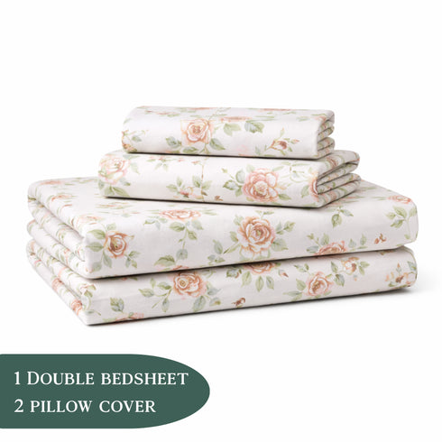 Night Bloom English Blossom Double Bedsheet Set (1 Bedsheet, 2 Pillow Covers)
