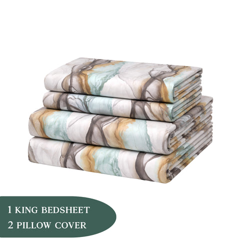 Night Bloom Aqua Marble Double Bedsheet Set (1 Bedsheet, 2 Pillow Covers)