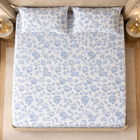 Night Bloom Azure Heritage Double Bedsheet Set (1 Bedsheet, 2 Pillow Covers)