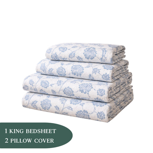 Night Bloom Azure Heritage Double Bedsheet Set (1 Bedsheet, 2 Pillow Covers)