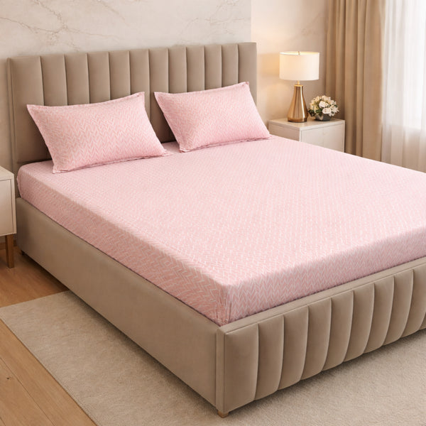 Night Bloom Pink Horizon Double Bedsheet Set (1 Bedsheet, 2 Pillow Covers)