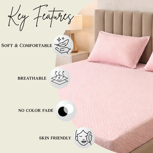 Pink Horizon Double Bedsheet Set (1 Bedsheet, 2 Pillow Covers)