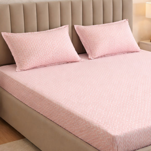 Pink Horizon Double Bedsheet Set (1 Bedsheet, 2 Pillow Covers)