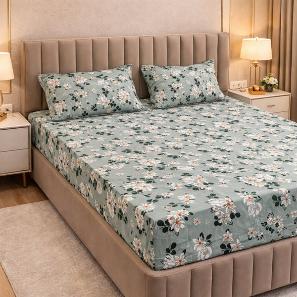 Night Bloom Garden Fresh Double Bedsheet Set (1 Bedsheet, 2 Pillow Covers)
