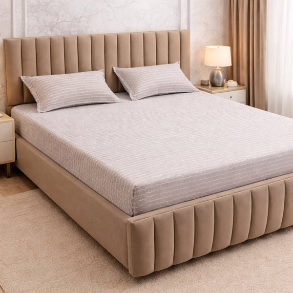 Night Bloom Silver Ripple Double Bedsheet Set (1 Bedsheet, 2 Pillow Covers)