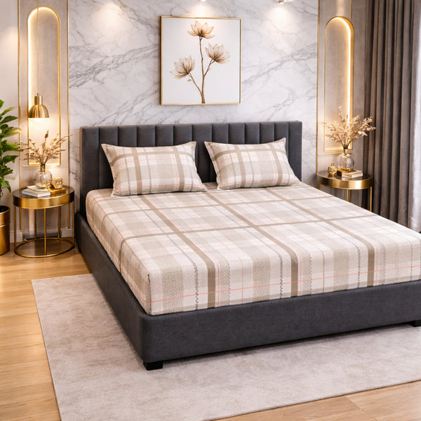 Night Bloom Regal Check Double Bedsheet Set (1 Bedsheet, 2 Pillow Covers)