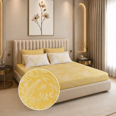 Golden Fern 5 Pcs Double Bedsheet Set (1 Bedsheet, 4 Pillow Covers)