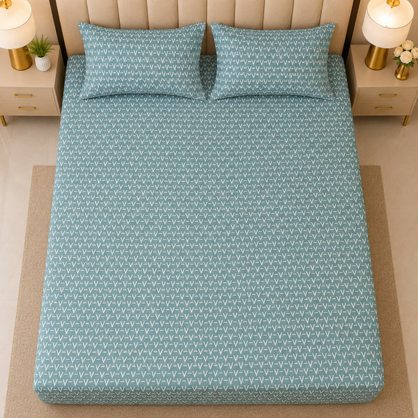 Geo Sage Double Bedsheet Set (1 Bedsheet, 2 Pillow Covers)