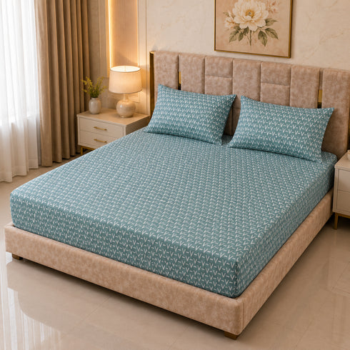 Geo Sage Double Bedsheet Set (1 Bedsheet, 2 Pillow Covers)