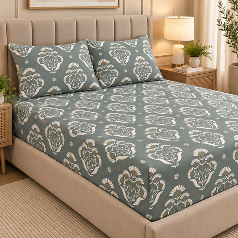 Maharani Green 3Pcs Double Bedsheet Set (1 Bedsheet & 2 Pillow Covers)