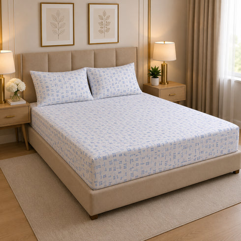 Indigo Grid King Size Bedsheet Set (1 Bedsheet, 2 Pillow Covers)