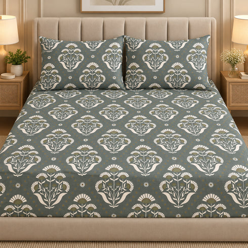 Maharani Green 3Pcs Double Bedsheet Set (1 Bedsheet & 2 Pillow Covers)