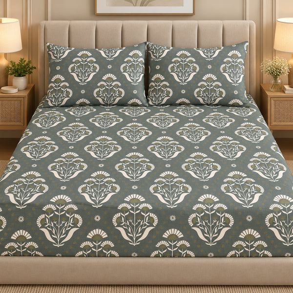 Maharani Green 3Pcs Double Bedsheet Set (1 Bedsheet & 2 Pillow Covers)