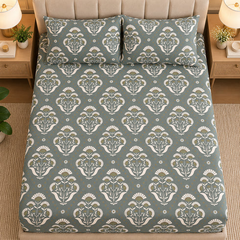 Maharani Green 3Pcs Double Bedsheet Set (1 Bedsheet & 2 Pillow Covers)